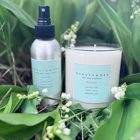 spring rain, white orris, sandalwood candle